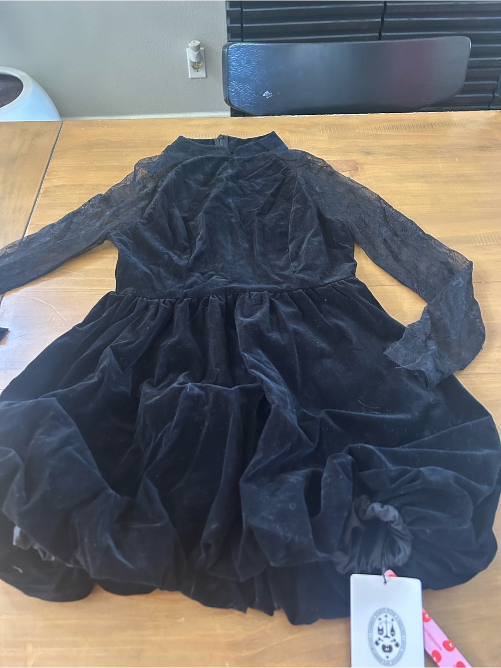 NWT CIDER Velvet Mandarin Collar Bubble Hem Lace Mini Dress - Picture 10 of 16